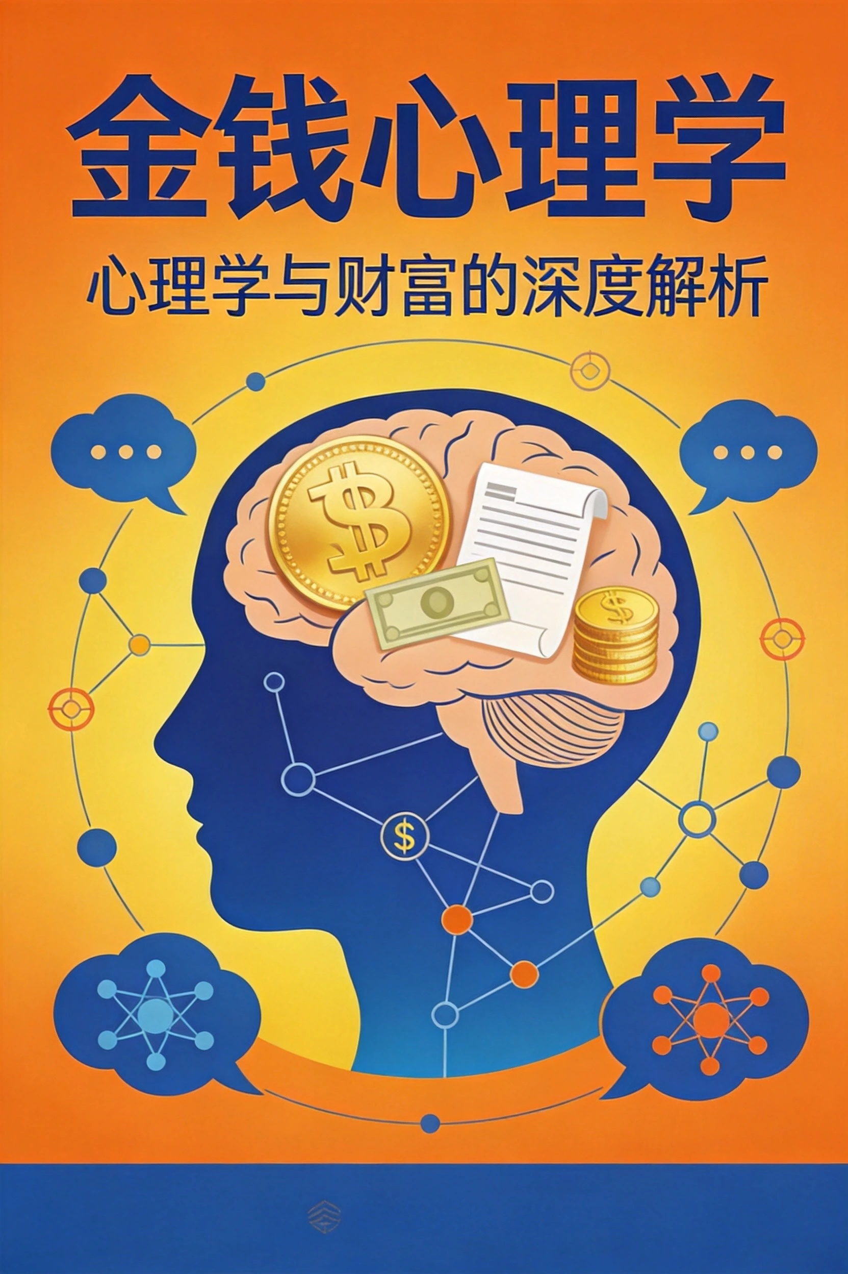 金钱心理学封面,展示大脑与财富元素的创意融合,揭示财富认知盲区