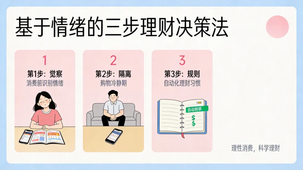 财商教育情绪理财三步法,觉察隔离规则决策流程图