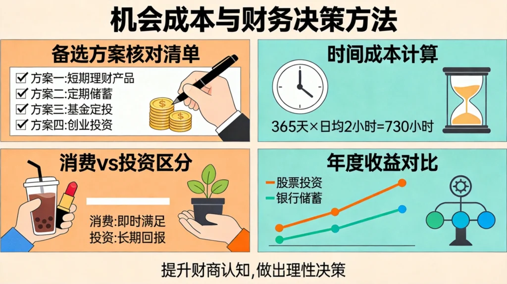 财务思维机会成本四步决策法,替代方案清单与时间成本计算