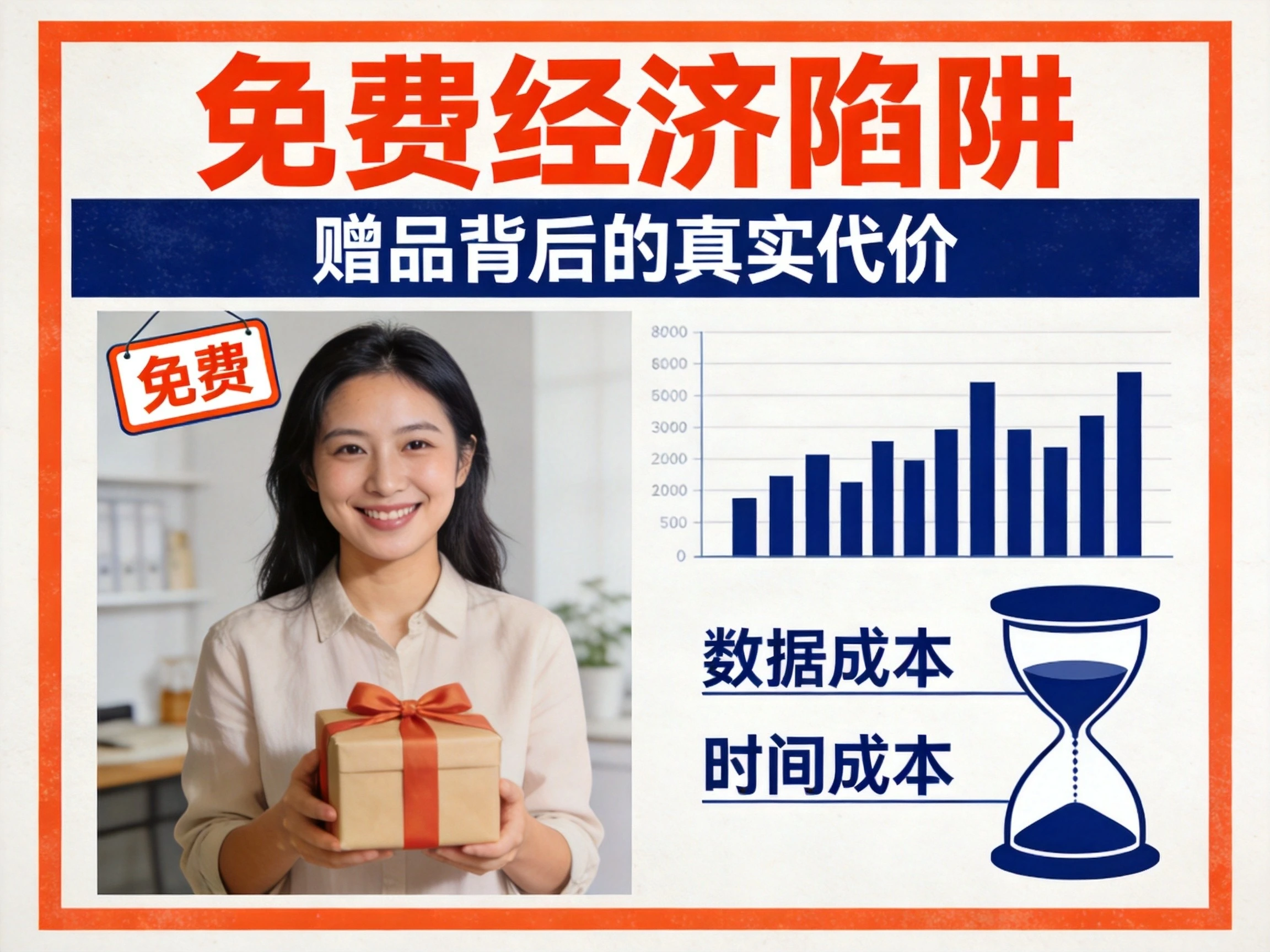免费经济陷阱警示图，揭示免费背后的真实成本与消费陷阱